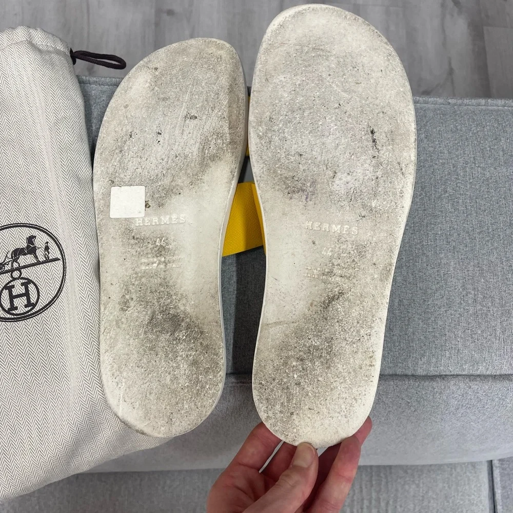 Hermes Yellow Oran Leather Slide Sandals